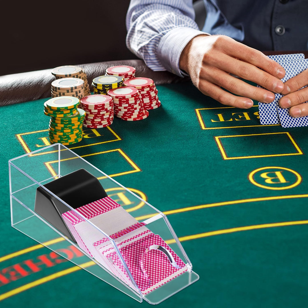 QWORK® Kartenschlitten, Kartenspender für 6 Decks, Poker oder Blackjack Zubehör, Transparent, Karten