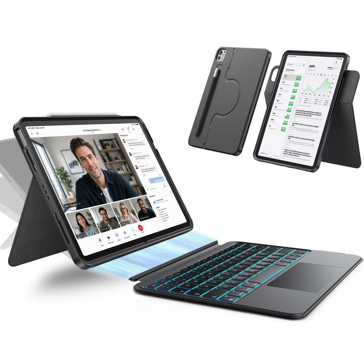 HOU 360° Drehbare Abnehmbare Hülle mit Tastatur für iPad Pro 11″ M5/M4 (2025) mit 155° Verstellbarer