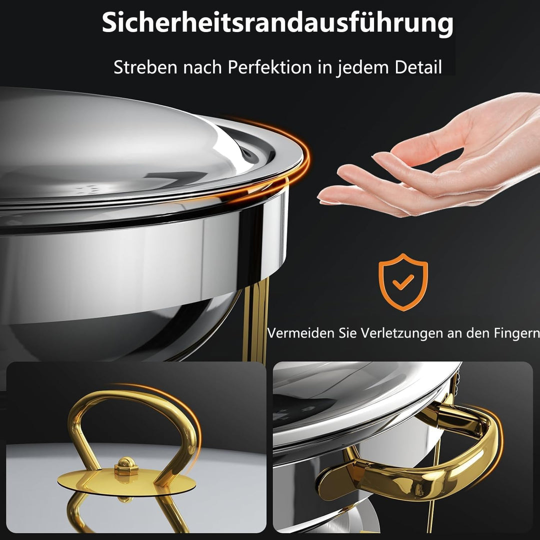 Chafing Dish Set 4,5L Rund Speisenwärmer mit Glasdeckel Erstklassiger 410 Edelstahl Wärmebehälter Su