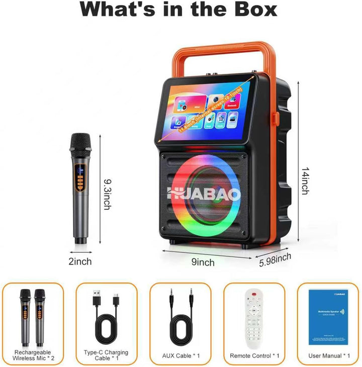 Karaoke-Maschine mit integriertem 10,1-Zoll-Bildschirm, Bluetooth-Lautsprecher mit Liedtextanzeige,