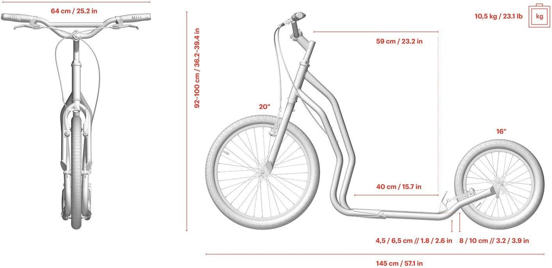Yedoo Four Tretroller - bis 150 kg, Kickscooter mit Luftreifen 20/16 - Dogscooter für Erwachsene, Ci