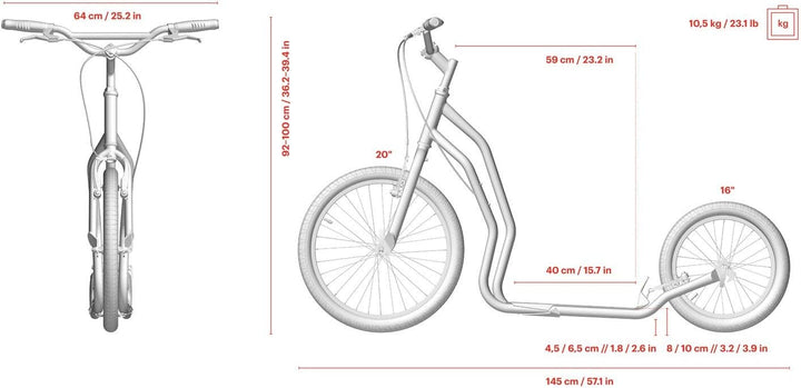 Yedoo Four Tretroller - bis 150 kg, Kickscooter mit Luftreifen 20/16 - Dogscooter für Erwachsene, Ci
