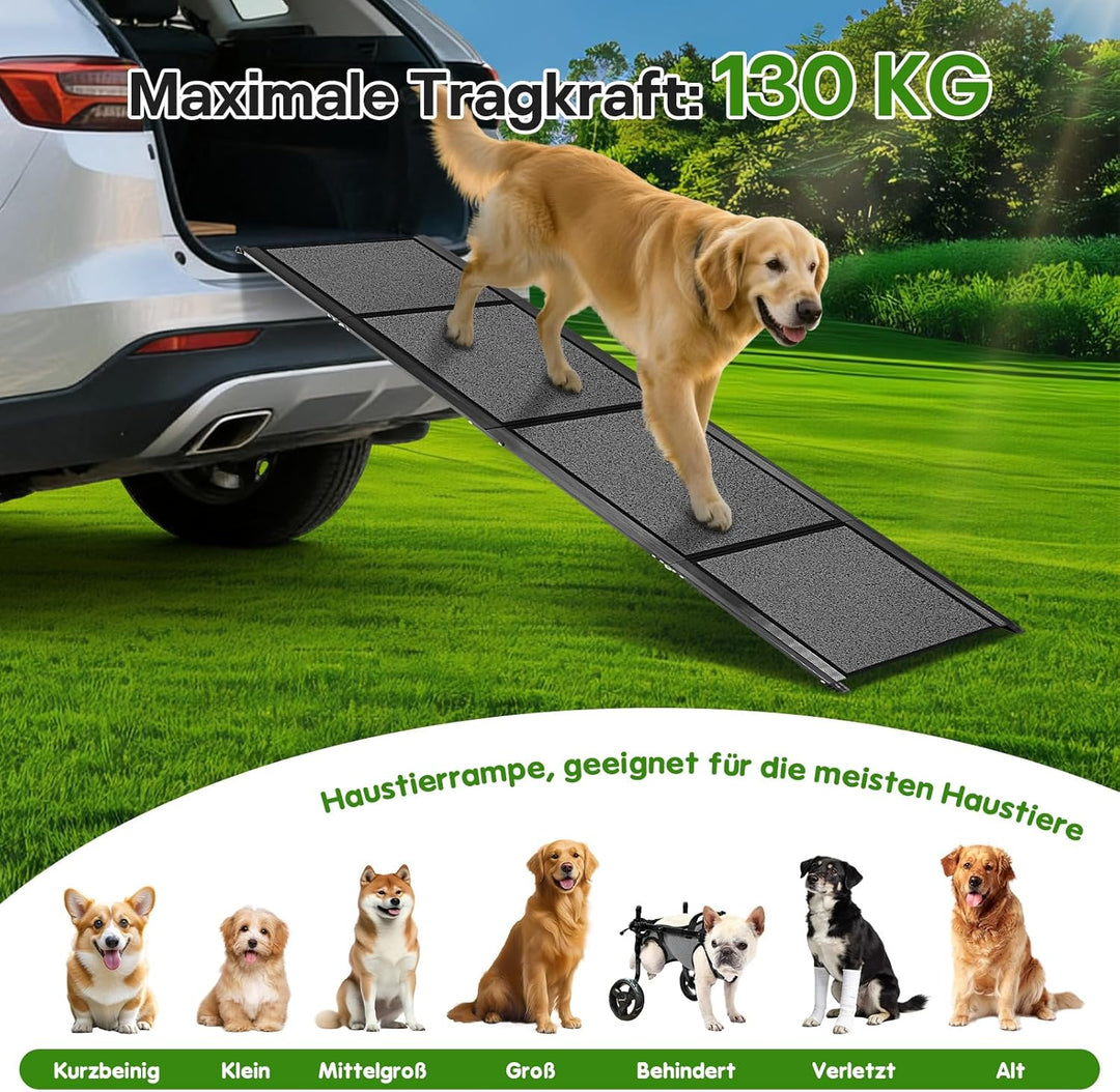 180CM Hunderampe, Aluminium Hunderampe Auto Klappbar, Rampe Hund mit Rutschfester Oberfläche, 50 cm
