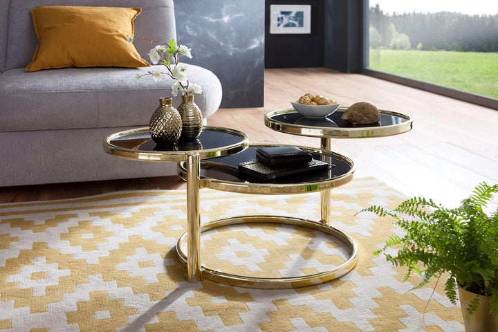 FineBuy Couchtisch mit 3 Tischplatten 58 x 43 x 58 cm | Beistelltisch rund | Design Wohnzimmertisch