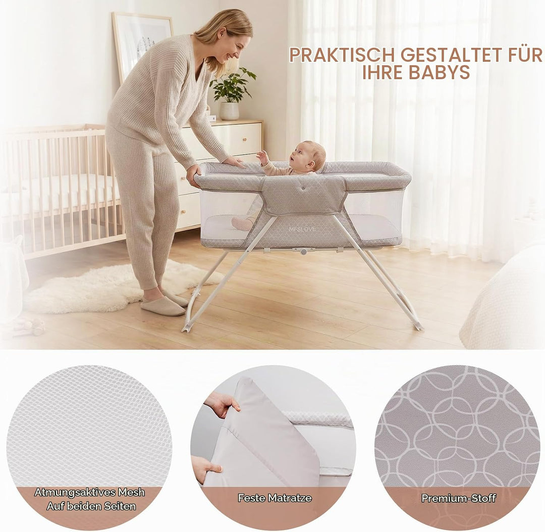 Tragbares Babybett mit Insektennetz, Reisebett, Babywiege, Faltbare Babywiege von Neugeborenen bis 6
