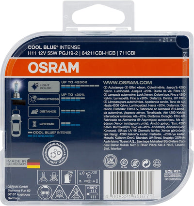 Osram 64211CBI-HCB Cool Blue Intense H11 Halogen, Scheinwerferlampe, 12 V, Duo Box, Anzahl 2