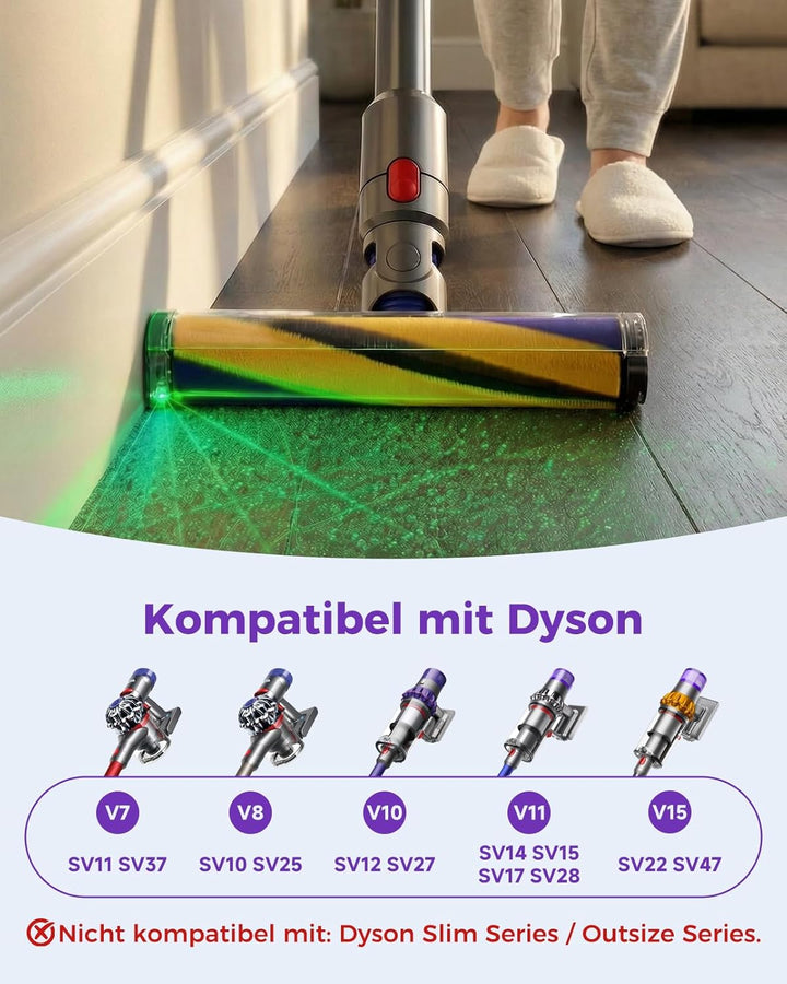 V15 Fluffy Optic Reinigungskopf für Dyson V15 V11 V10 V8 V7, Stauberkennung mit grünem Licht, Weichw