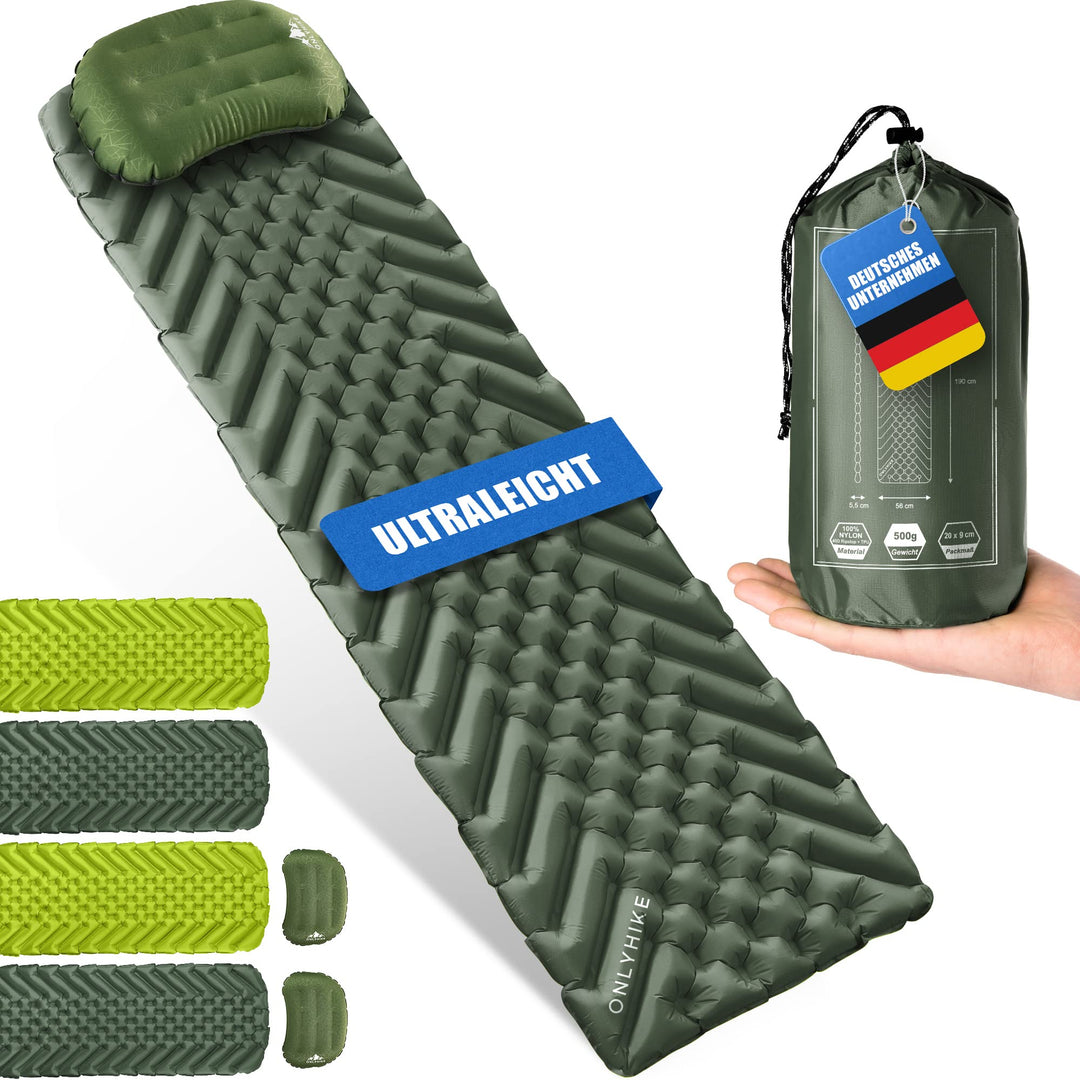 Isomatte Ultraleicht [gratis Camping Kissen] I Outdoor Camping Matratze I rutschfeste Matte mit Schl