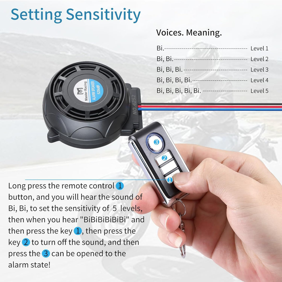 Rupse Motorrad Alarmanlage, Alarm mit 2 Fernbedienung Wasserdicht Diebstahlsicherung Einstellbare Em