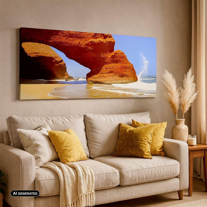 Wandbilder Dekoration Wohnzimmer Felsen Sandstein Ozean Natur Panorama Bilder auf Leinwand 120x50cm