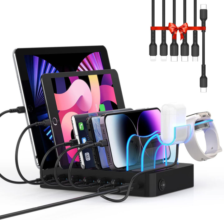 SooPii 60W 6-Port USB Ladestation für mehrere Geräte, PD 20W USB C Schnellladung für lPhone 14/13/12