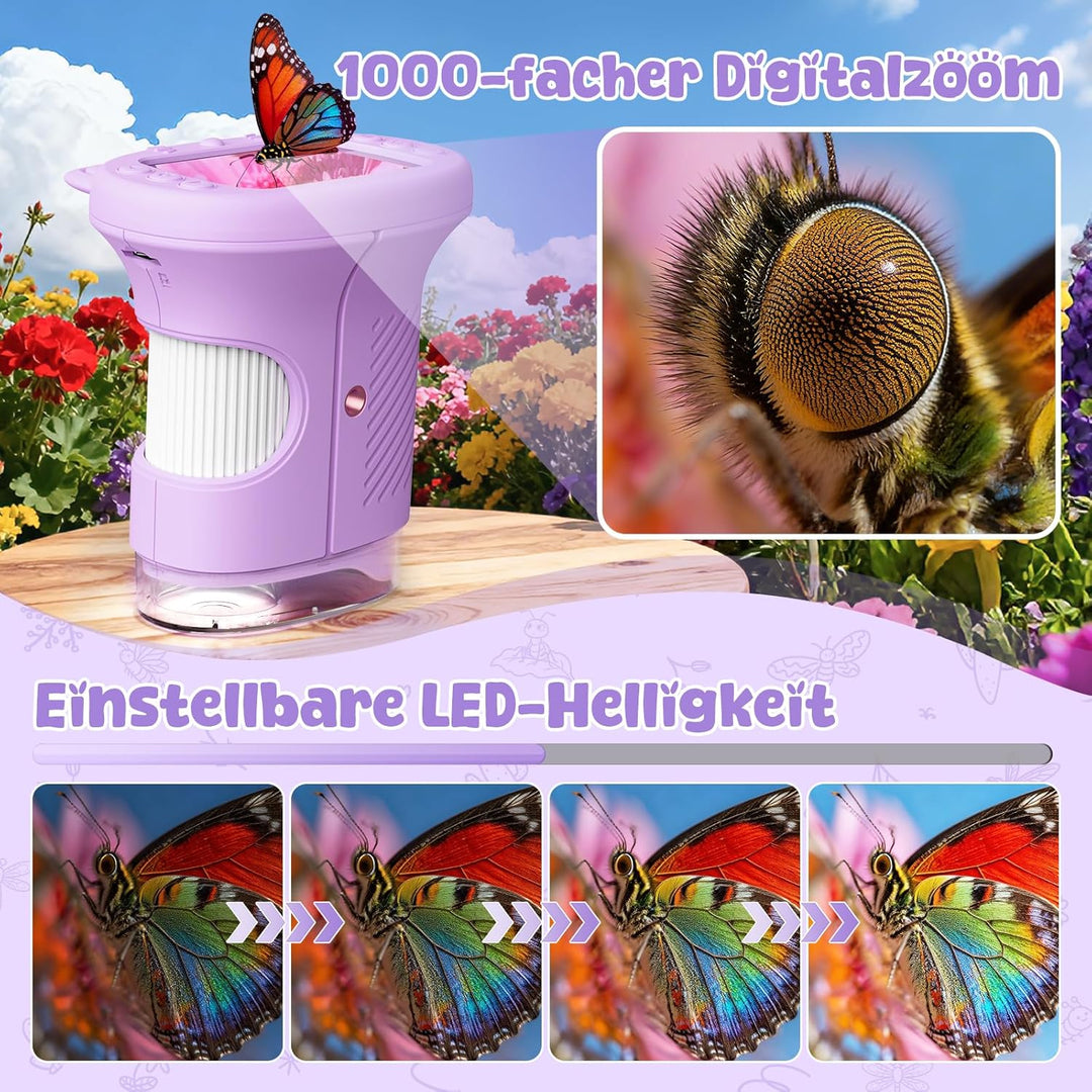 2.4" HD Bildschirm Digitales Mikroskop für Kinder, 1000X Mikroskop für Kinder Spielzeug ab 3 4 5 6 7