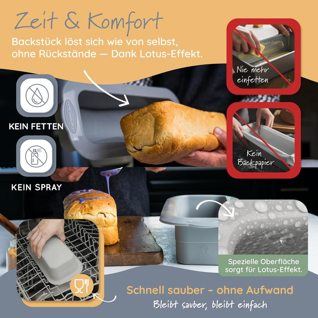 Backefix 32cm Silikon Kastenform XXL, 1500g Brot backen Form, die Original Silikon Brotbackform gros