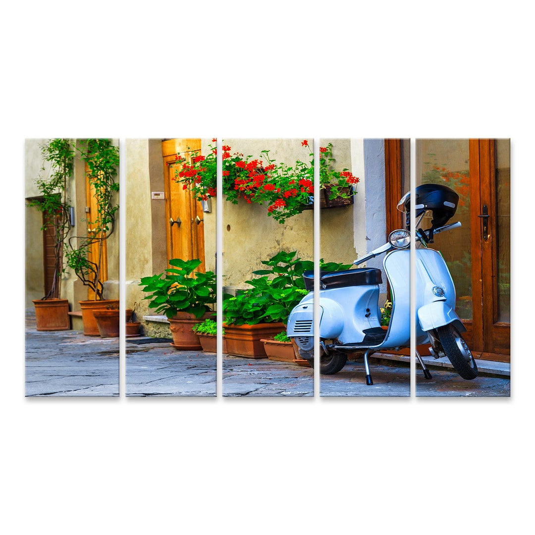 islandburner Bild auf Leinwand Vespa Roller Italienisch Pienza Toskana Bilder Wandbilder Poster Lein