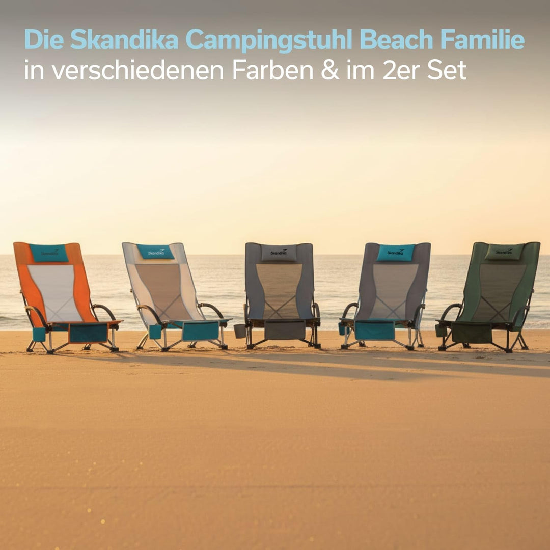 Skandika Strand Klappstuhl Beach | Bequemer Strandstuhl mit atmungsaktivem Mesh, Getränkehalter, nie
