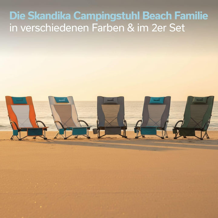Skandika Strand Klappstuhl Beach | Bequemer Strandstuhl mit atmungsaktivem Mesh, Getränkehalter, nie