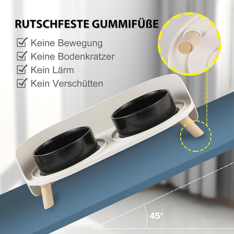 Katzen Napfset Katzennapf Erhöht Keramik - Doppelt Katzennäpfe mit Rutschfestem Ständer und Spritzsc