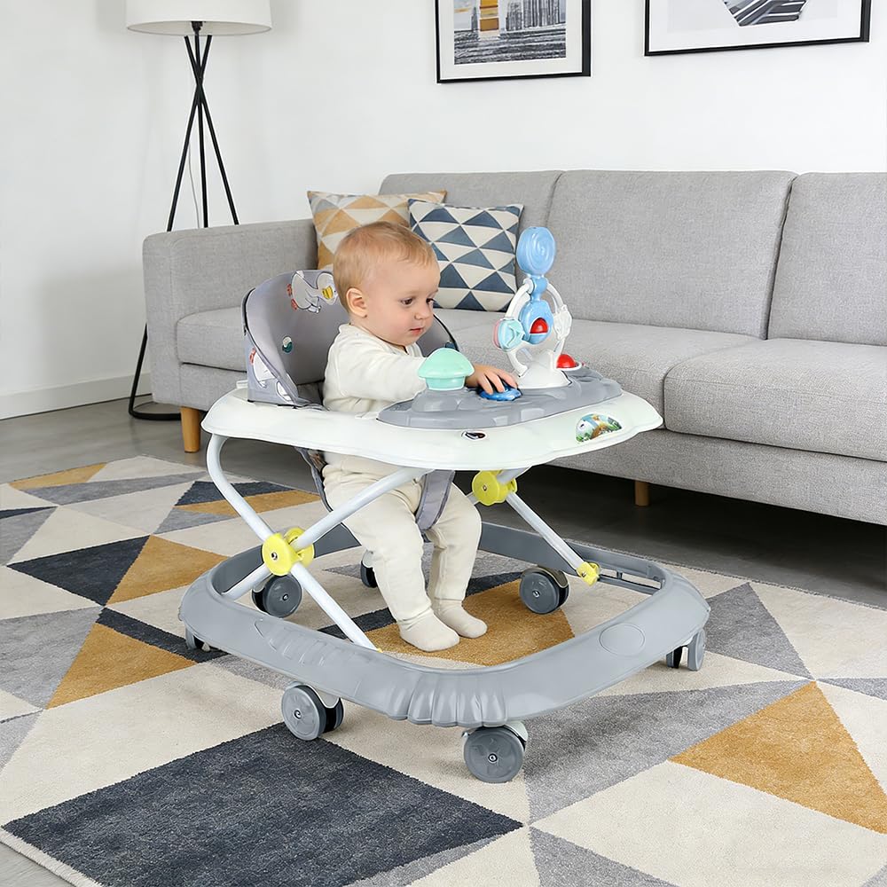 Gehhilfe mit 4 Höhenpositionen, von 6 bis 18 Monaten Baby-Lauflernhilfe, Faltbarer Lauflernwagen für