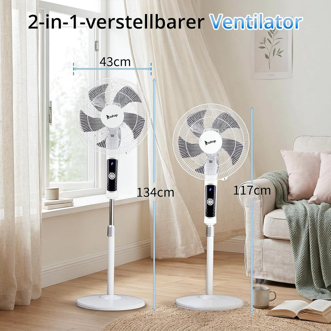 LEADZM Standventilator Leise mit Fernbedienung,3 Geschwindigkeitsstufen,7,5H Timer,117-134 cm höhenv