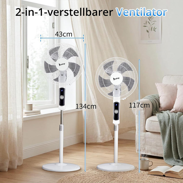 LEADZM Standventilator Leise mit Fernbedienung,3 Geschwindigkeitsstufen,7,5H Timer,117-134 cm höhenv