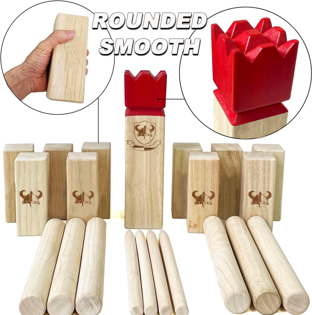 Kubb Spiel-Wurfspiel- Hartholz Wikinger Spiel-Premium Kautschukholz Hinterhof-Wurfspielzeug (Red Kin