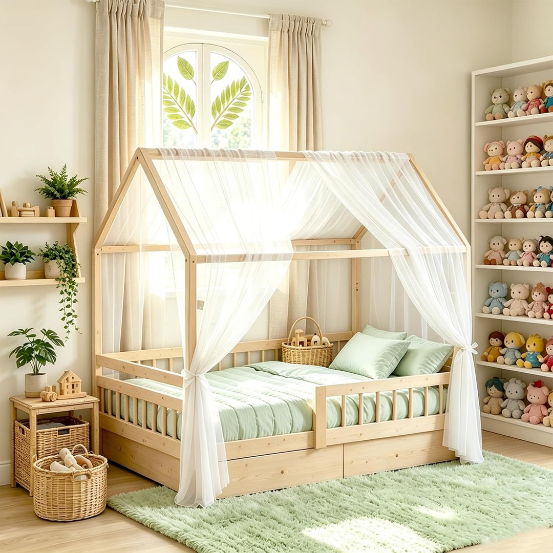 Generisch Hausbett Himmel Set, 2 Stück Betthimmel Hausbett für Hausbettdeko, Bett Vorhang für Mädche