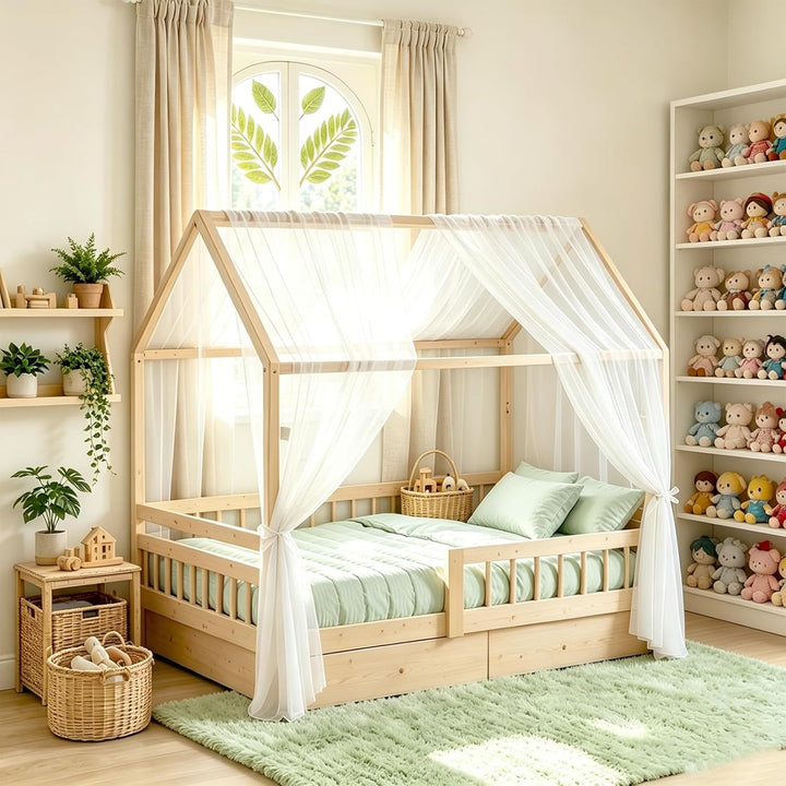 Generisch Hausbett Himmel Set, 2 Stück Betthimmel Hausbett für Hausbettdeko, Bett Vorhang für Mädche