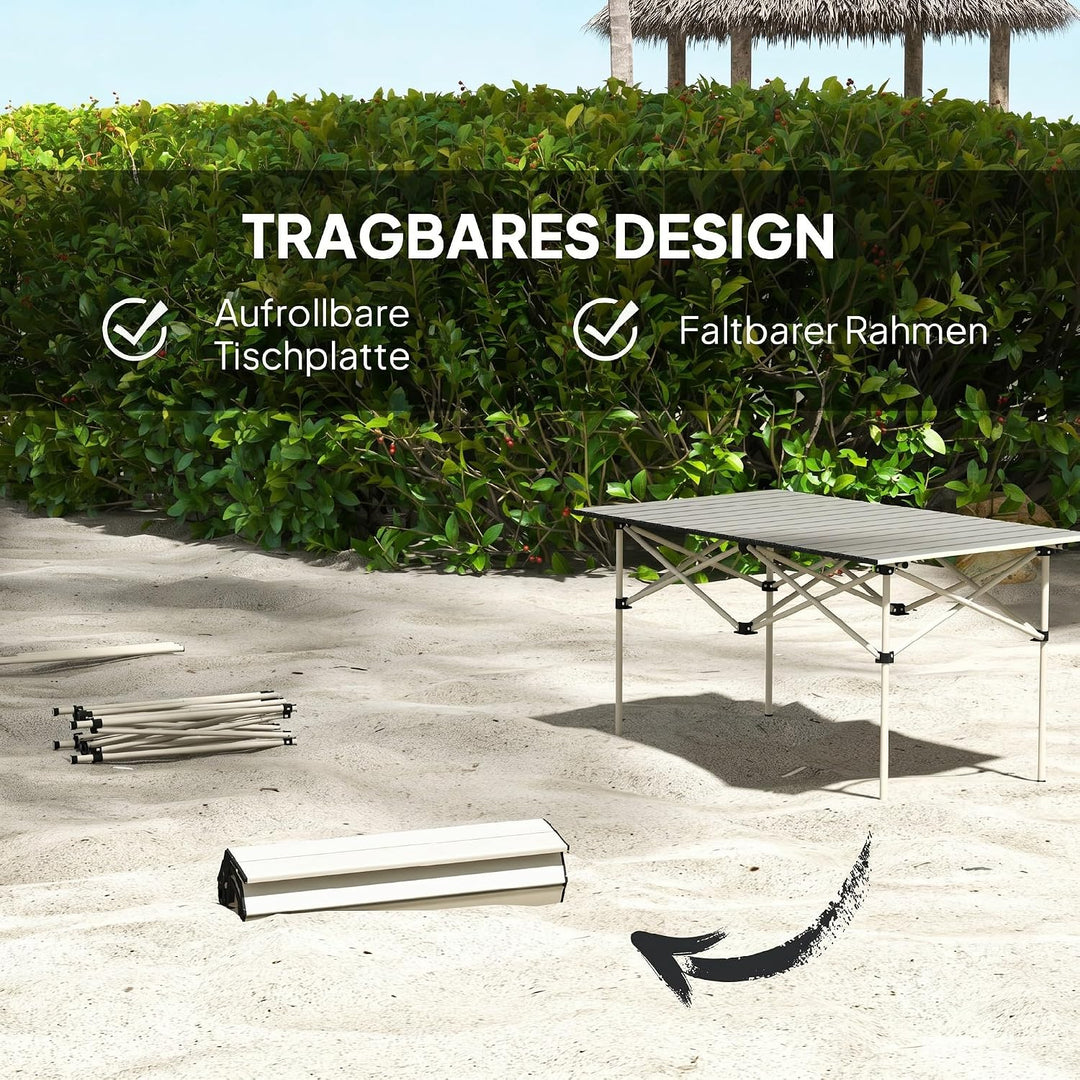 Outsunny Campingtisch Klapptisch mit X-Rahmen und aufrollbarer Tischplatte aus leichtem Aluminium Ga