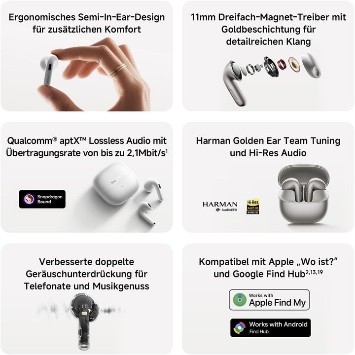 XIAOMI Buds 6 True-Wireless-Ohrhörer, Geräuschunterdrückung mit 3 Mikrofonen, Harman AudioEFX, 3-Fac
