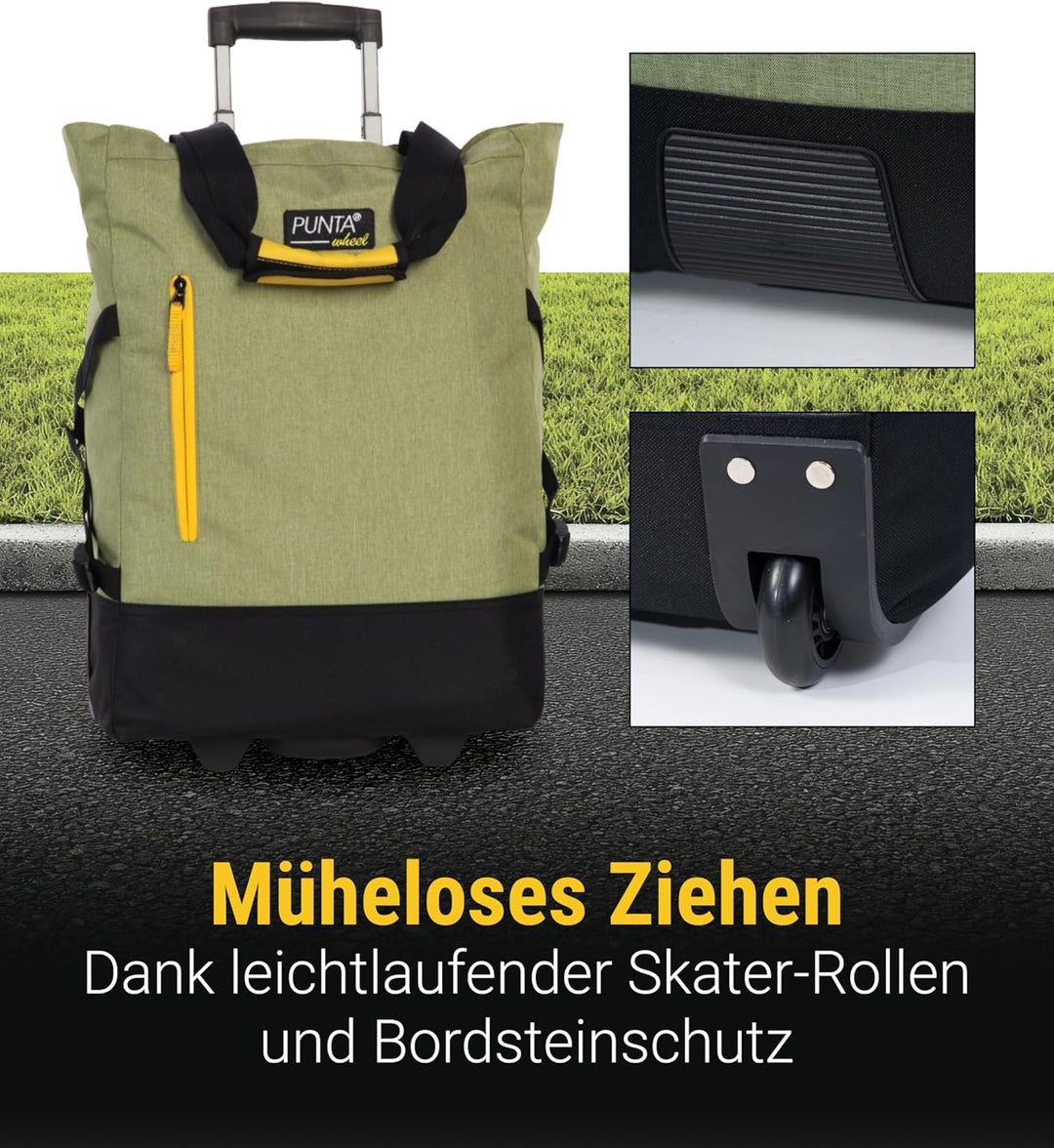 Punta® Einkaufstrolley 33L Hellgrün | Einkaufstrolley modern mit Skater-Rollen – leise & leichtgängi