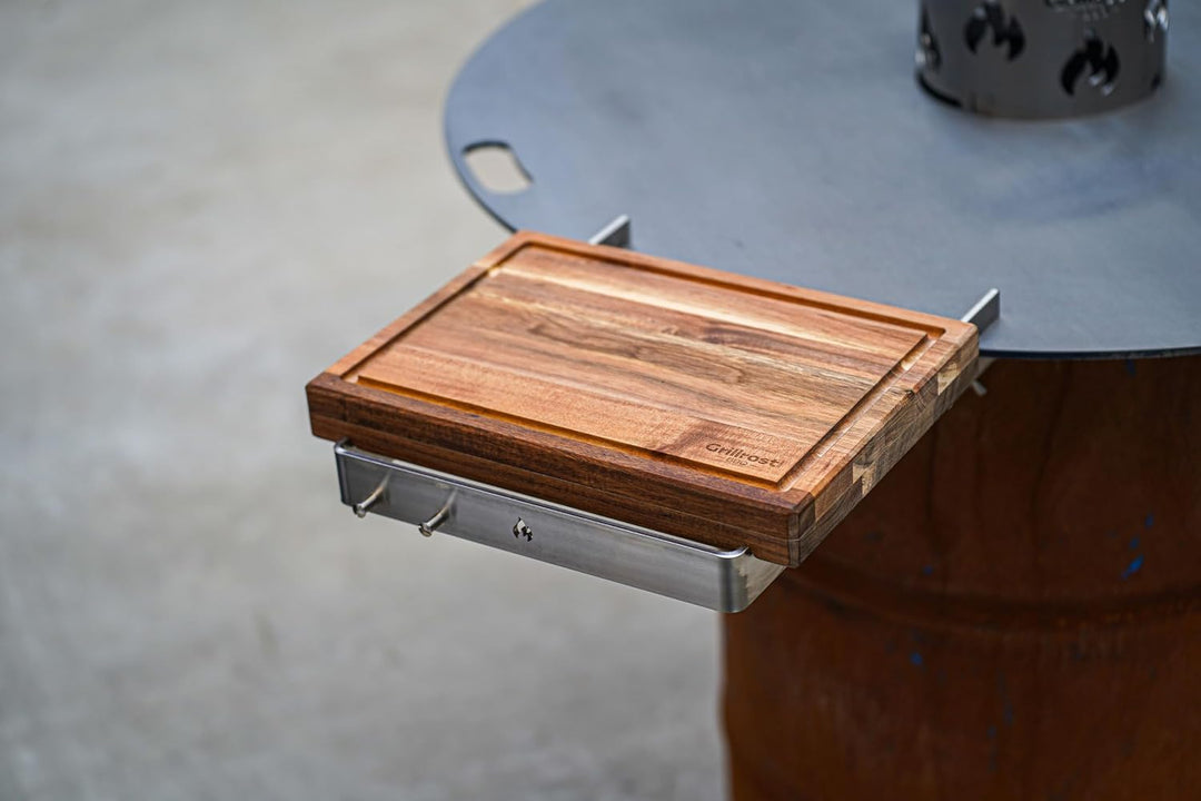 Grillrost.com Das Original Bretthalter für alle Feuerplatten mit 3-12mm Stärke | Buchenholz und Edel