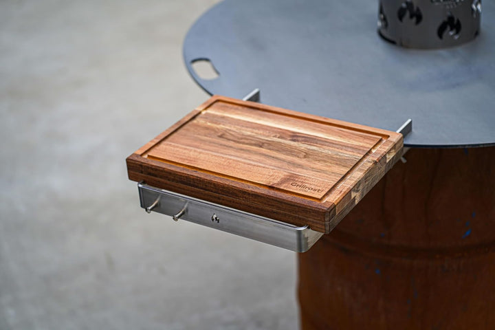 Grillrost.com Das Original Bretthalter für alle Feuerplatten mit 3-12mm Stärke | Buchenholz und Edel