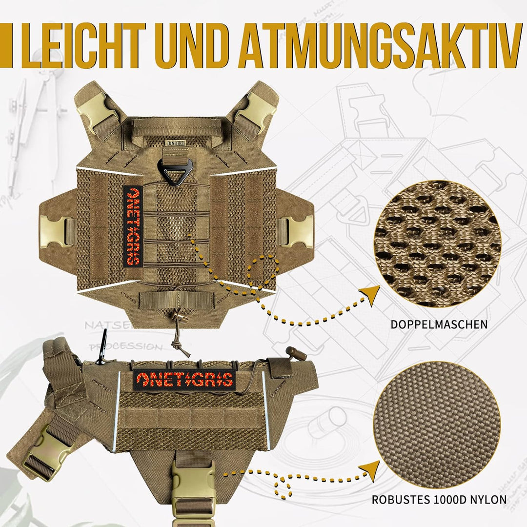OneTigris X Commander Taktisches Hundegeschirr, Air Mesh Brustgeschirr Hund mit 1 Komfortgriff und 2