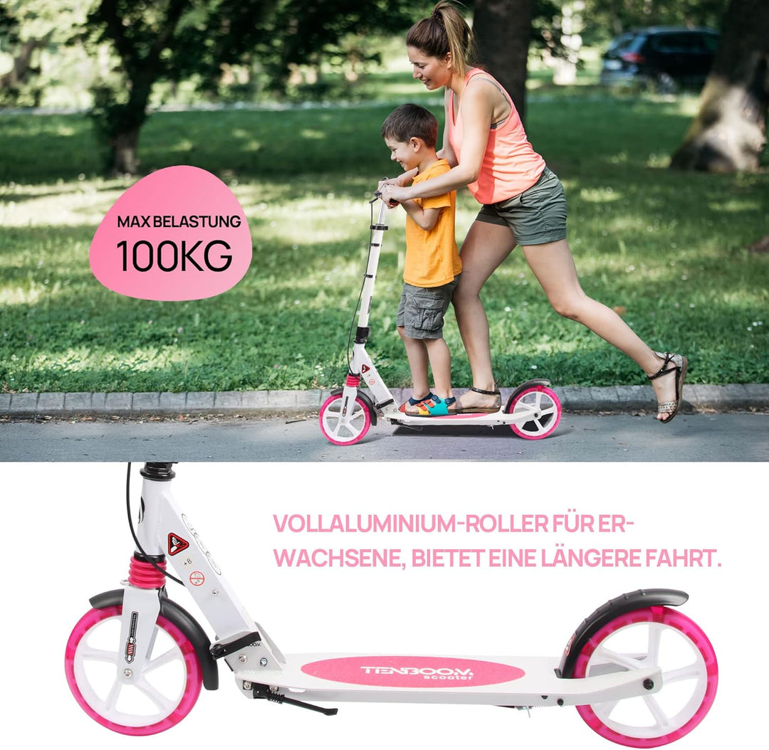 TENBOOM Roller Kinder 10 Jahre, Aluminium Tretroller klappbar Cityroller Höhenverstellbar, Roller Ki
