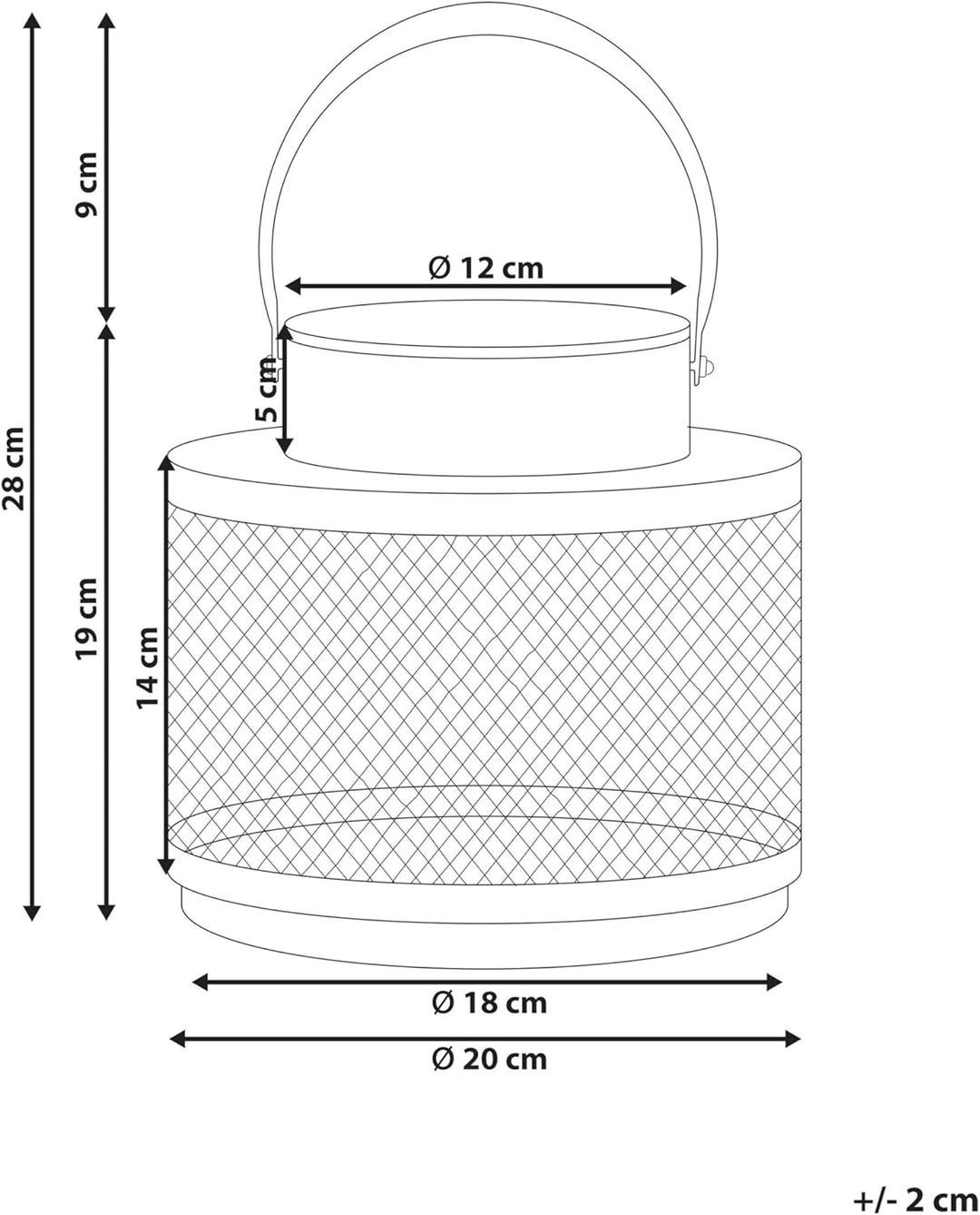 Moderne Laterne schwarz aus Metall 19 cm Metallgitter und Henkel rund Yamdena