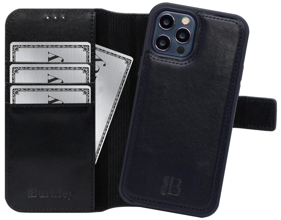Burkley 2in1 Leder Handytasche für iPhone 12 / iPhone 12 Pro Handyhülle mit herausnehmbarem Back Cov
