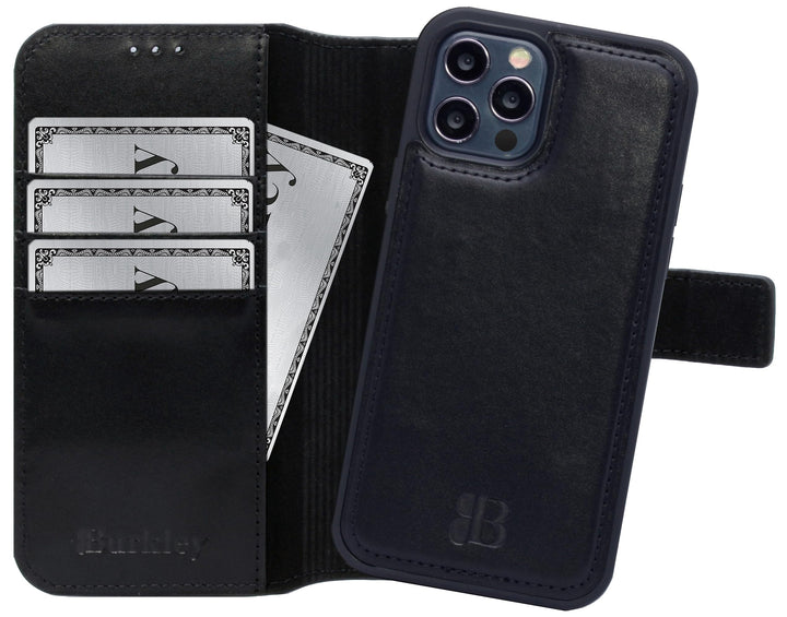 Burkley 2in1 Leder Handytasche für iPhone 12 / iPhone 12 Pro Handyhülle mit herausnehmbarem Back Cov