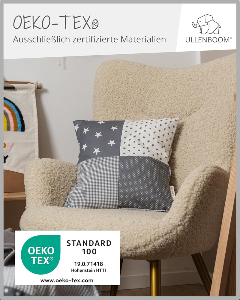 ULLENBOOM Kinderbettwäsche 100x135 cm - 100% OEKO-TEX Baumwolle - Graue Sterne - Kinder Bettwäsche S