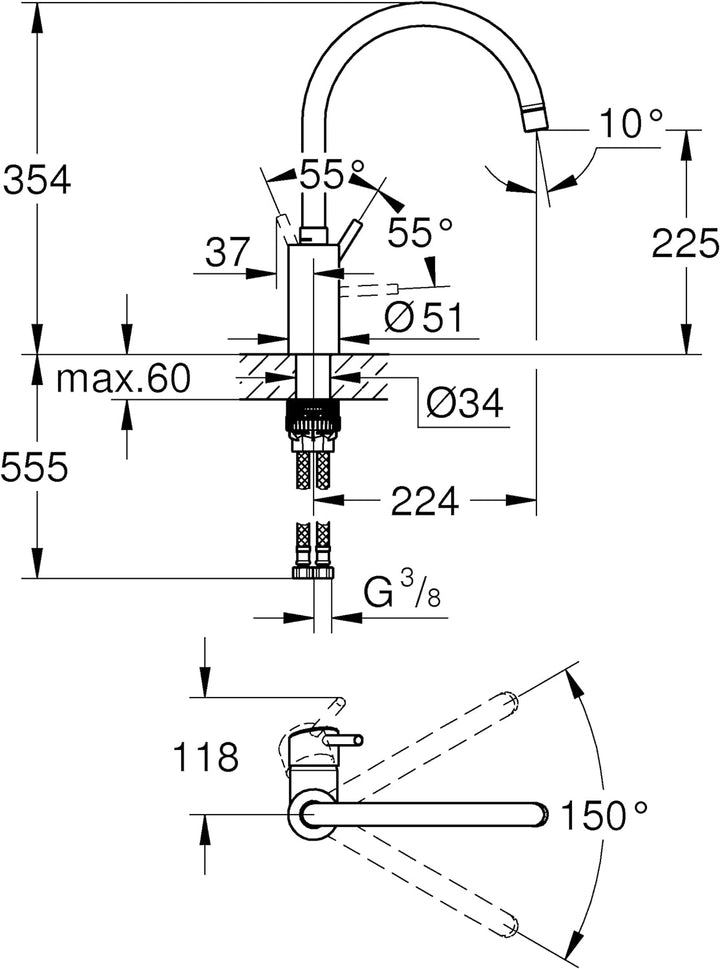 GROHE Concetto - Einhand Waschtischmischer (hoher Auslauf, Einlochmontage, langlebige Oberfläche), s