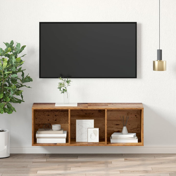 vidaXL TV-Schränk mit Regal Wandmontiert mit Speicher Altholz 37 x 37 x 107 cm Holzwerkstoff 107 cm