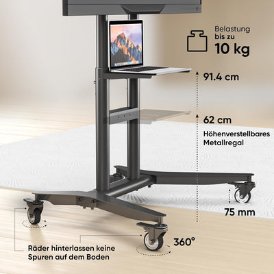 ONKRON TV Ständer rollbar für 55-90 Zoll TVs bis zu 75 kg, Fernsehständer höhenverstellbar 200x200-8