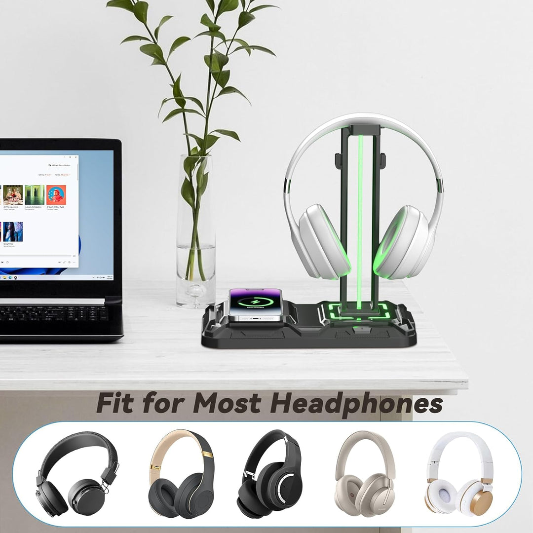 KDD Gaming Headset Halterung mit Wireless Ladegerät - Controller Halterung & Kopfhörer Ständer mit 9