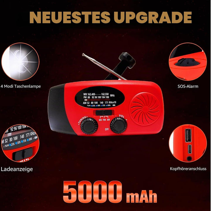 iRonsnow Notfall-Solarradio, tragbares Kurbelradio mit LED-Taschenlampe, wiederaufladbares 5000mAh-N