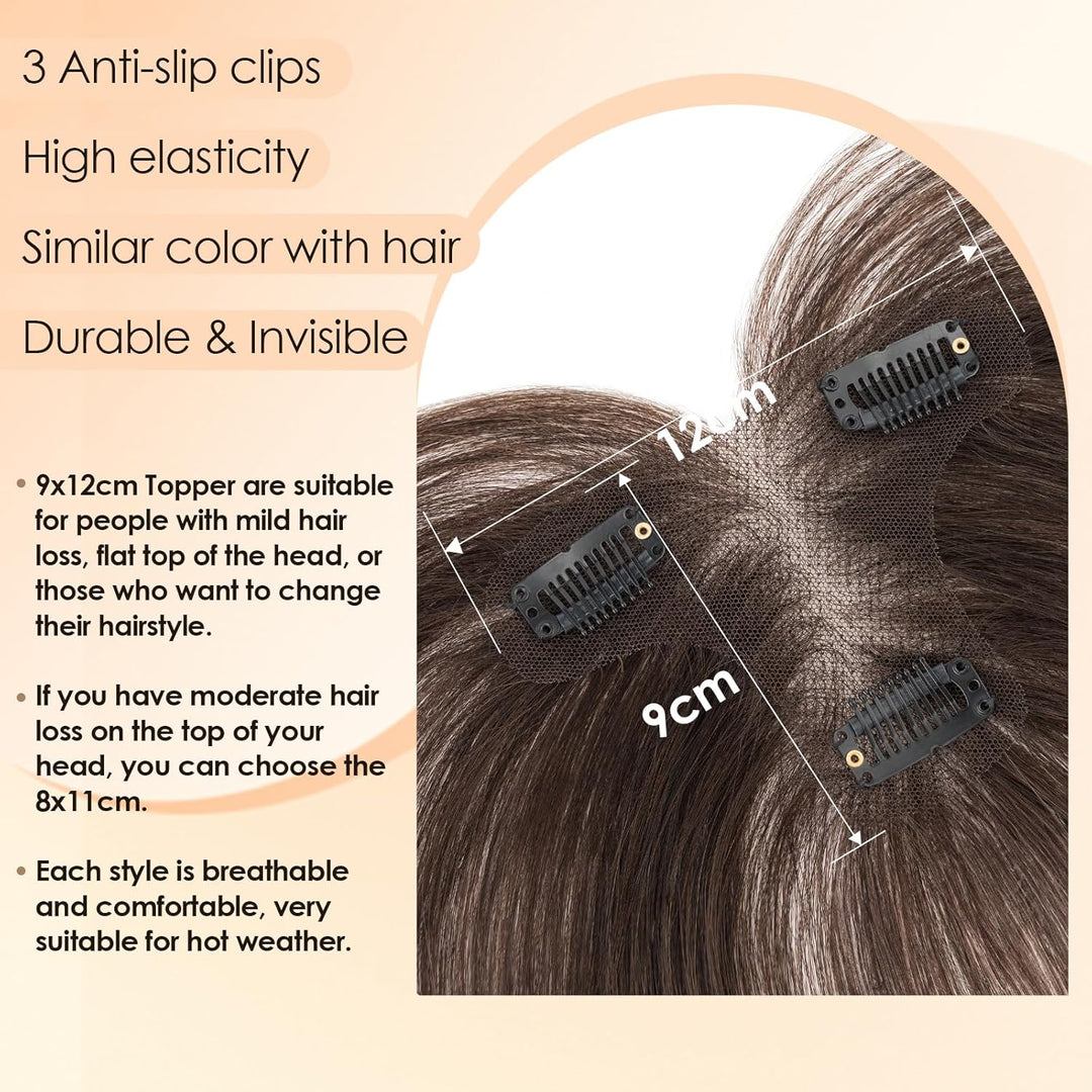 S-noilite Topper Haare für Frauen Echthaar Dunkelbraun - 9x12cm 100% handgeknüpfte T-Sharp Toupets m