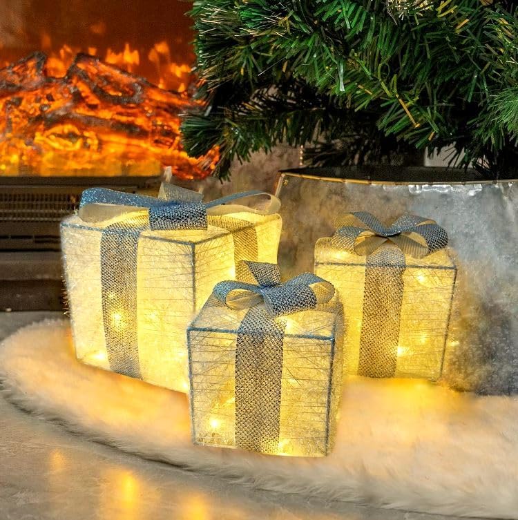 Bambelaa! 3er Led Deko Geschenke Leucht Boxen Timer Weihnachts Dekoration Weihnachtsdeko Beleuchtet