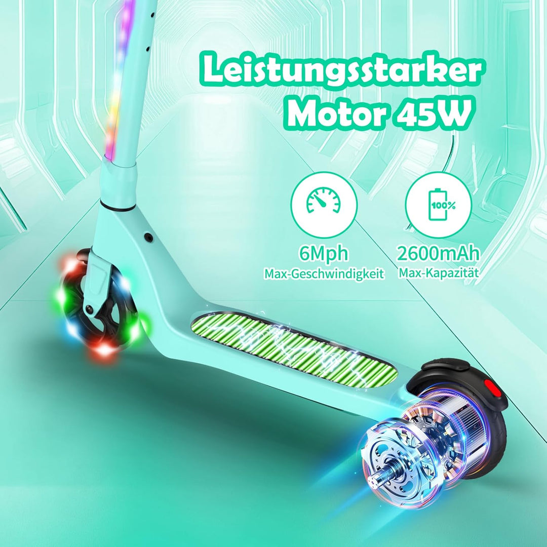 SISIGAD E Scooter Kinder für 6-12 Jahre, E Roller Kinder 5.3 Zoll Kinderroller mit Blinkende LED-Leu