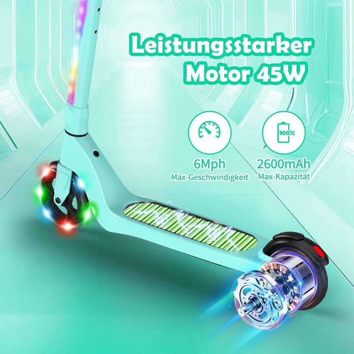 SISIGAD E Scooter Kinder für 6-12 Jahre, E Roller Kinder 5.3 Zoll Kinderroller mit Blinkende LED-Leu
