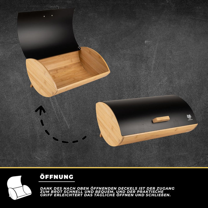 Brotkasten mit Deckel - Schwarz Brotbox Klein aus Holz - Bread Box - Brotaufbewahrung - Brotkästen -