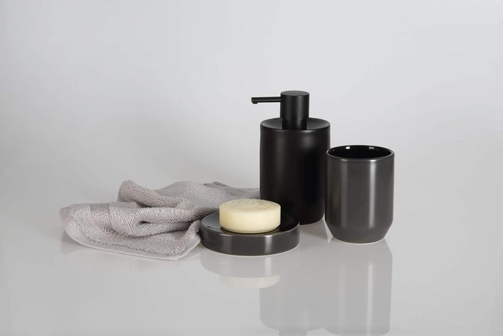 Spirella WC Bürste Toilettenbürste Klobürste Jaro Steingut 11 x 41,5 cm - Schwarz Schwarz Glänzend_s