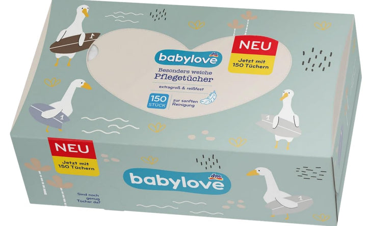 babylove Babypflegetücher trocken 3lagig, 3x150 Stück (=450 Stück)